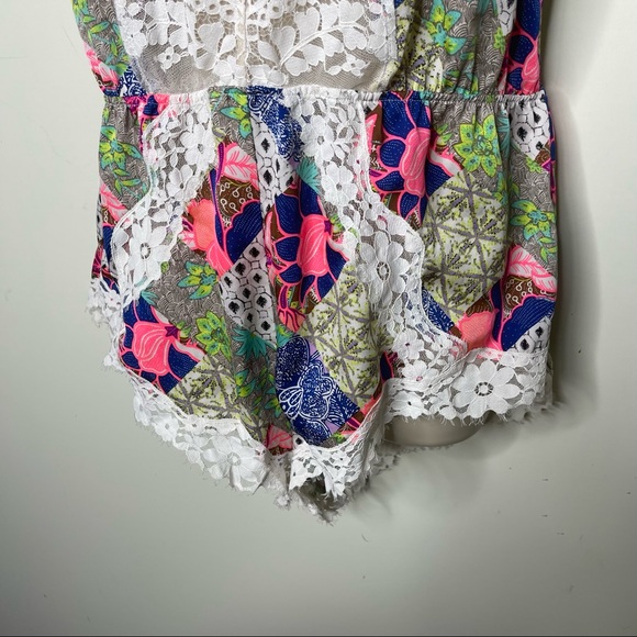 Rare Victoria’s secret Y2k Green Multi-Color Floral Lace slip on cami Romper M - Picture 8 of 9